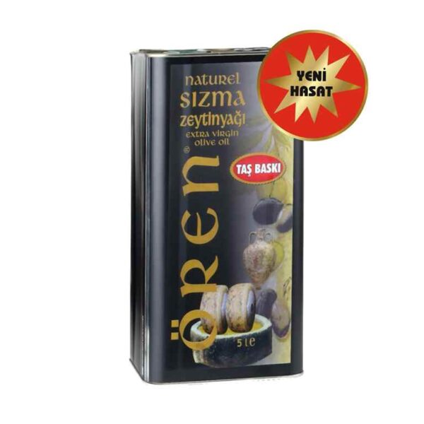 Taş baskı natürel sızma zeytinyağı 5 lt yeni hasat doğal zeytinyağı teneke ambalaj
